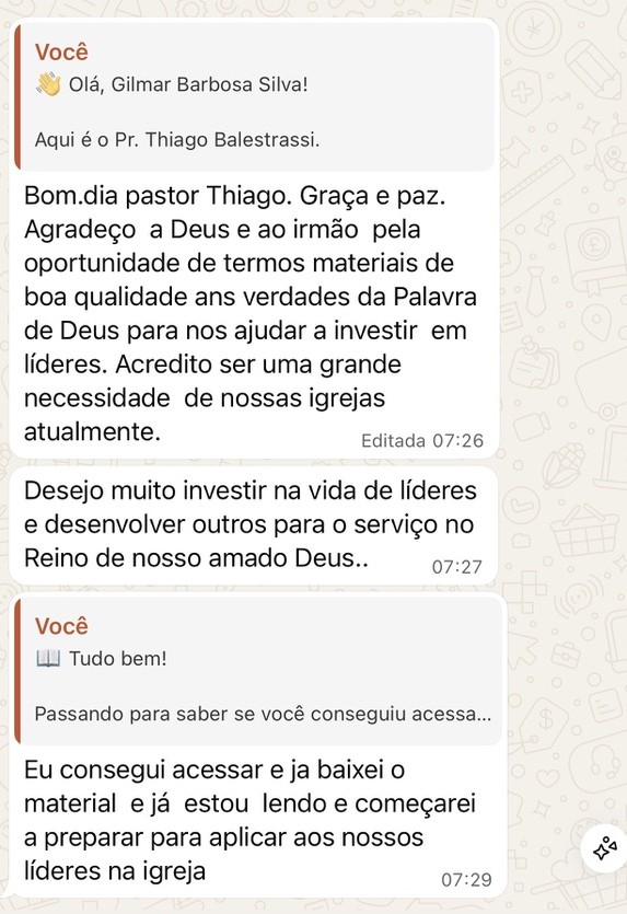 Depoimento sobre aplicação com líderes da igreja